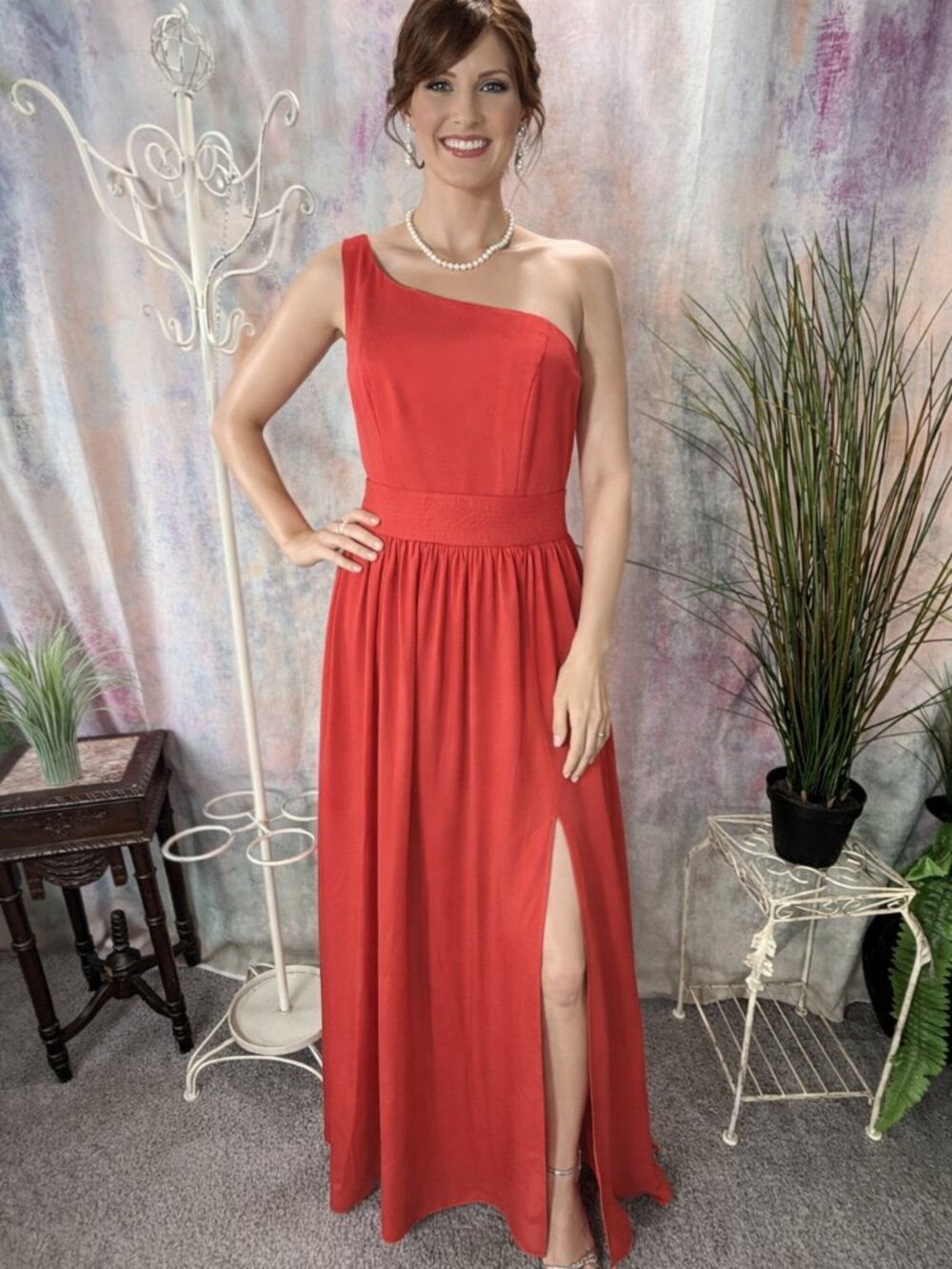 📌White by Vera Wang One Shoulder Formal - Bridesmaid Long Slit & Pockets Dress